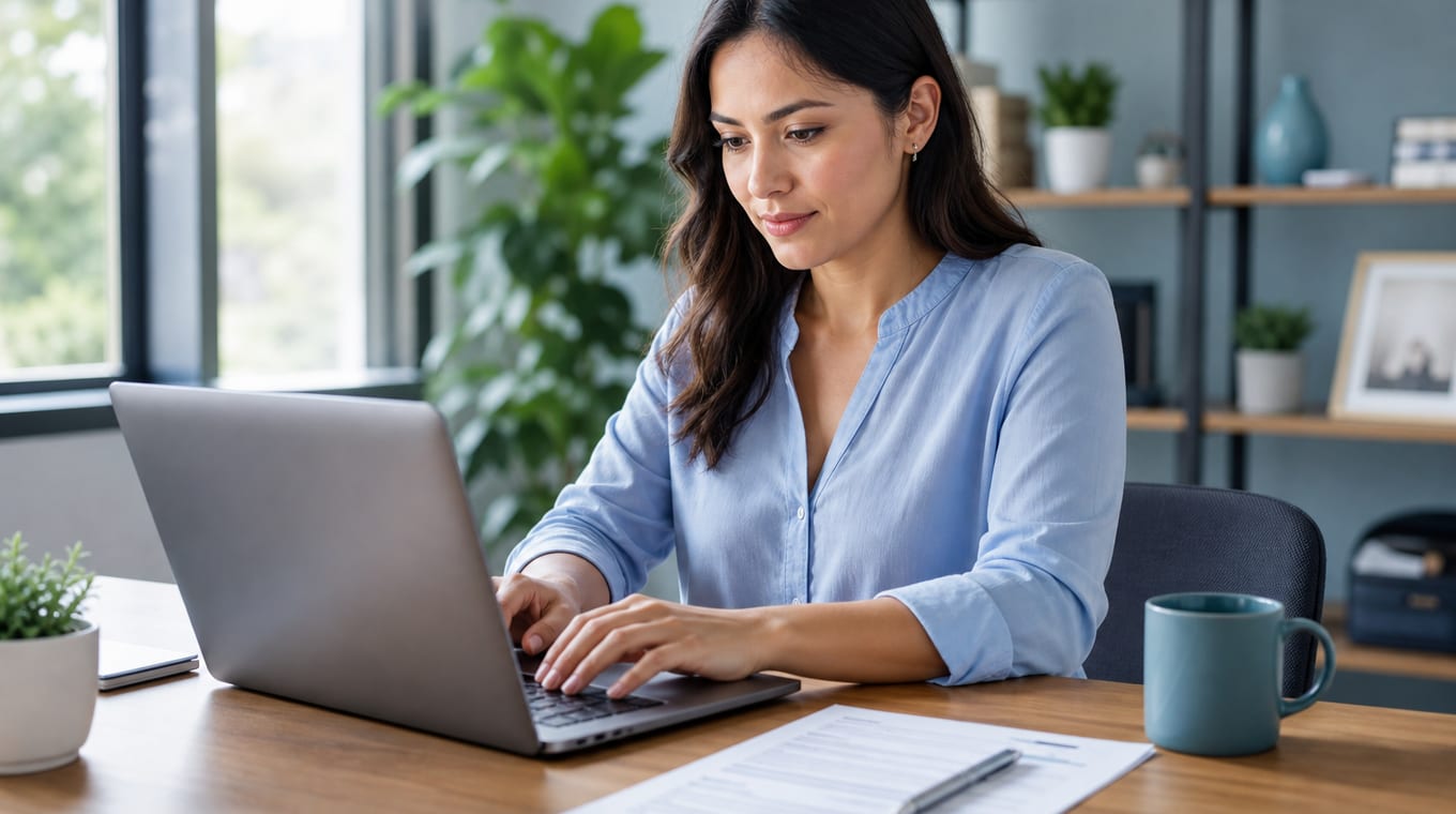 Job seeker composing an email to a hiring manager with resume on desk