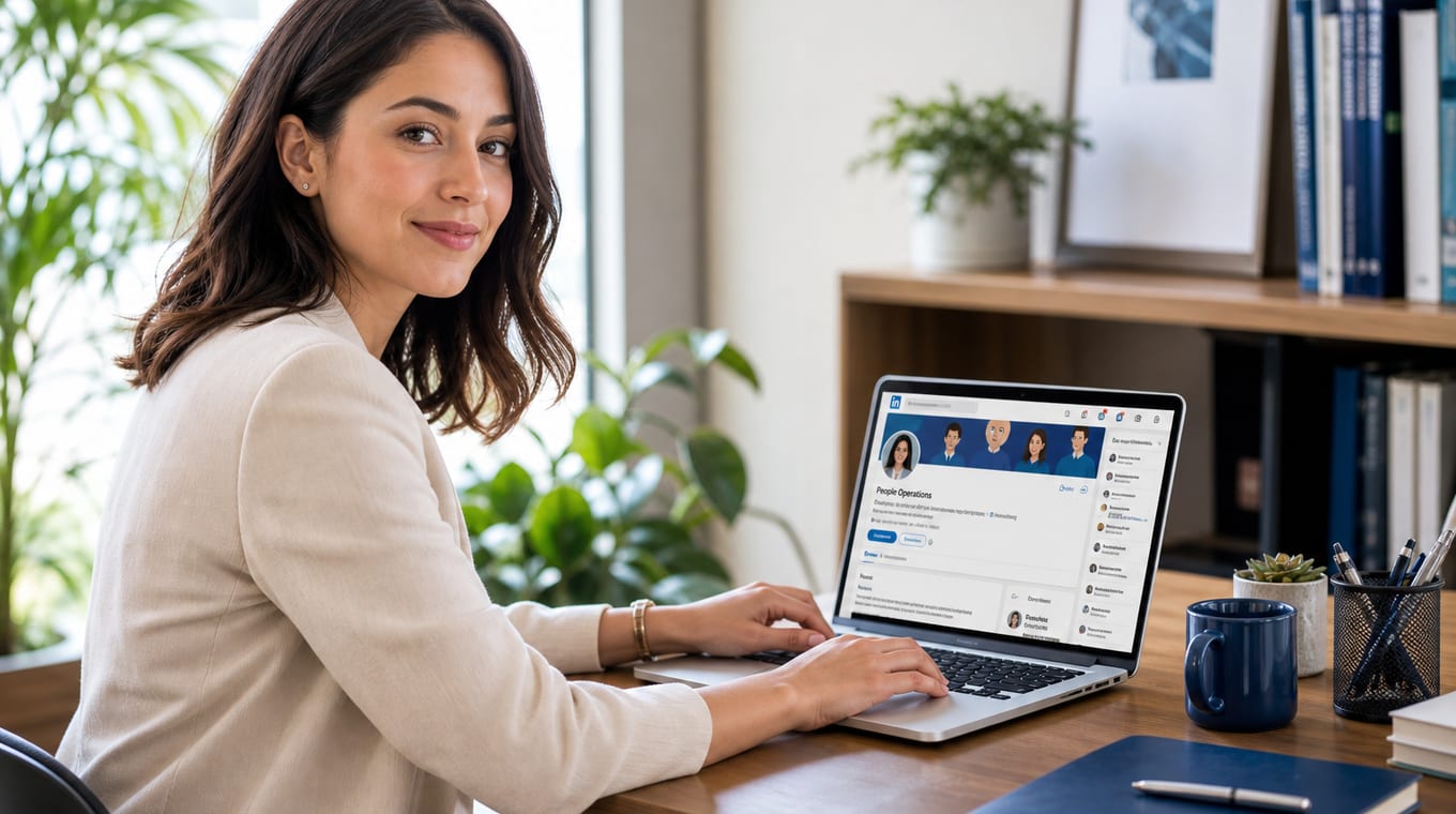 Professional viewing an HR profile on LinkedIn to find their work email