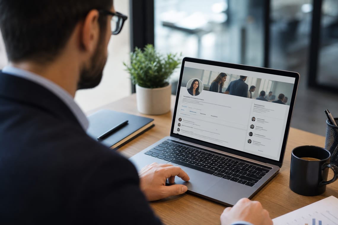 Professional viewing a recruiter's LinkedIn profile to find their work email
